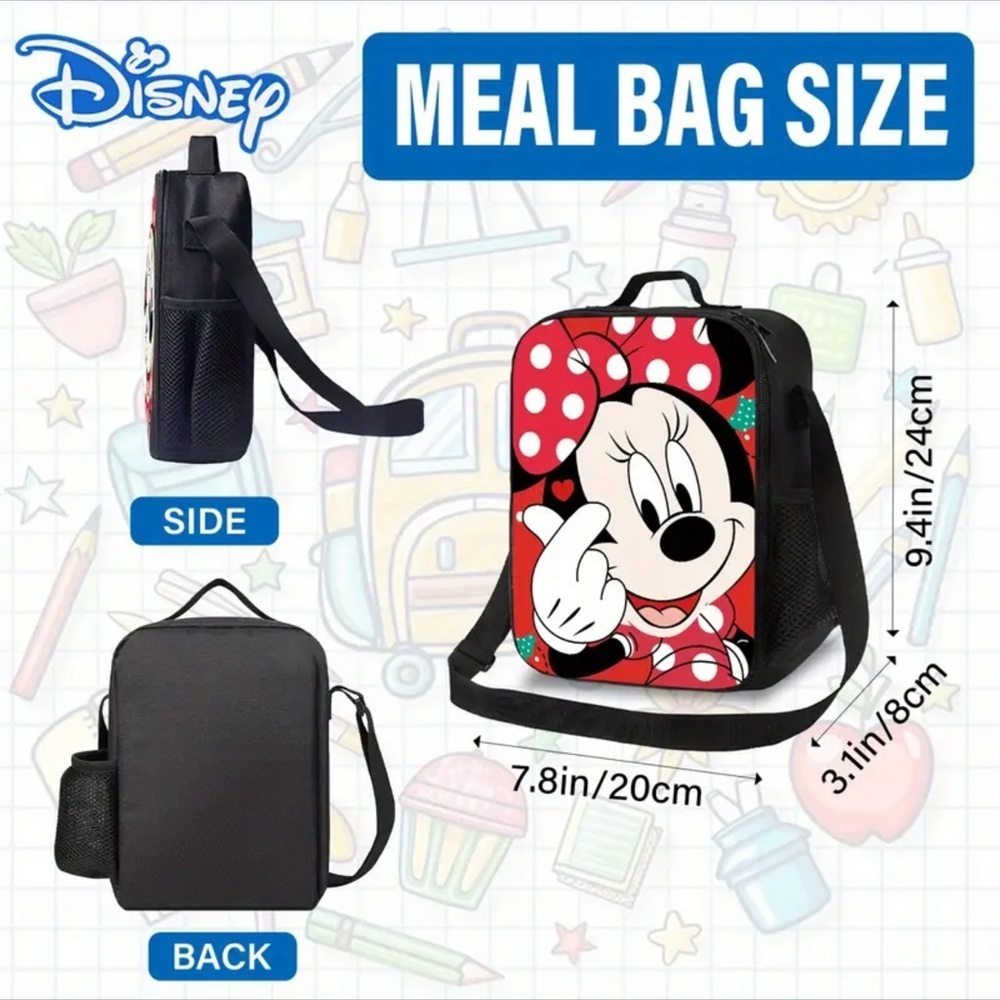 Disney’s Minnie Mouse Lunch Bag Insulated Polka Dot Red Black Meal Bag Tote NEW - Picture 8 of 16